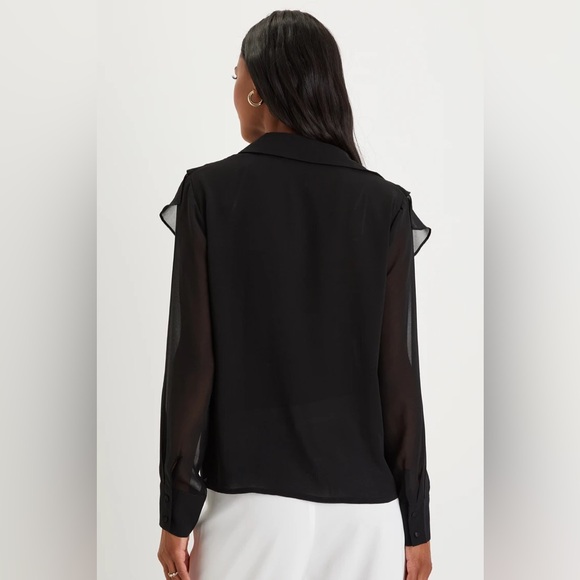 LULUS | Decadent Attitude Black Chiffon Ruffled Button-Front Top - Picture 2 of 3